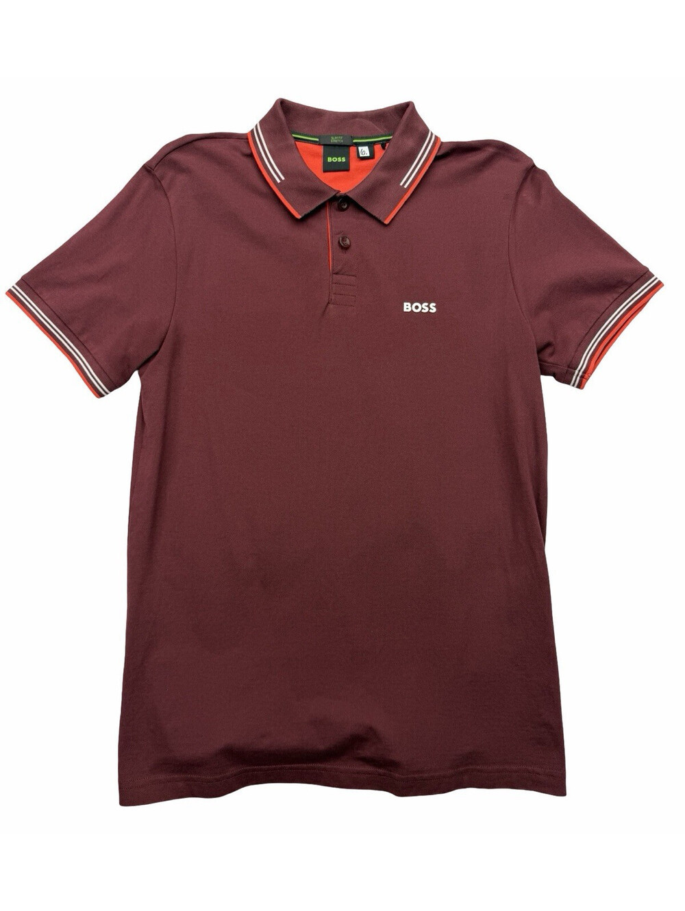 BOSS Men's Paul Slim Fit Polo Shirt Stretch Cotton Burgundy Size S